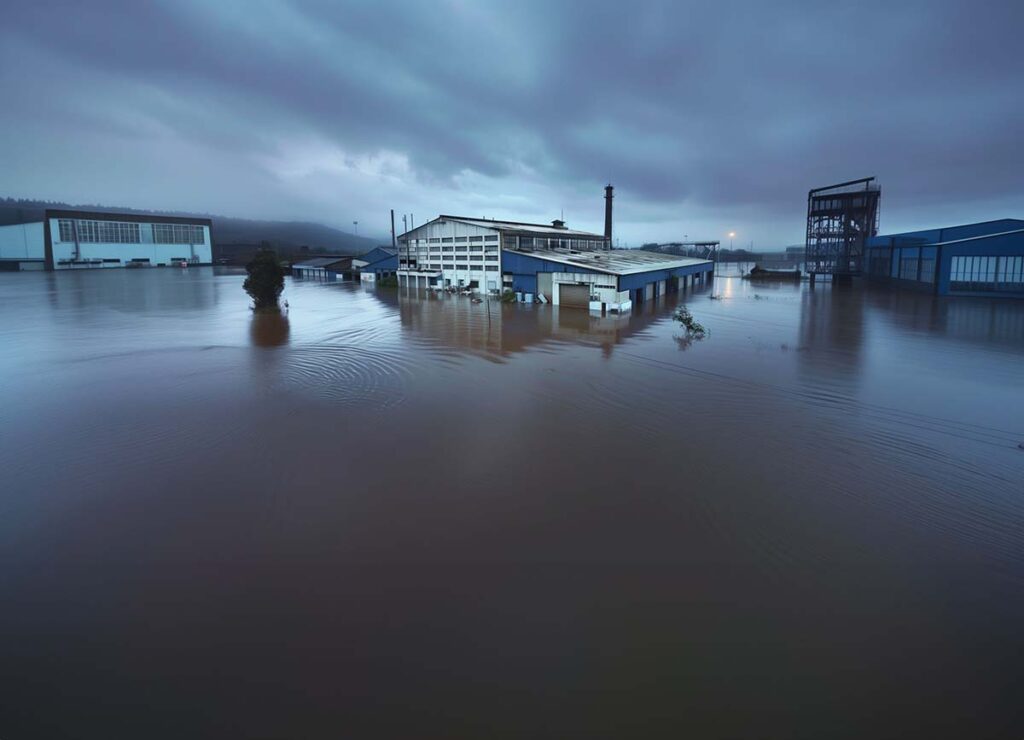 Almacén inundado hasta las puertas